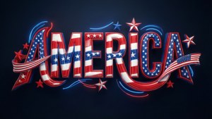 愛國America文字3D版，帶有星星、條紋和發光霓虹效果。 — 愛國 壁紙