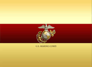 美國海軍陸戰隊徽章置於紅金背景上，下方附有文字。 — 彩虹旗 壁紙