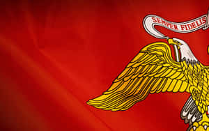 海軍陸戰隊旗幟，帶有金鷹和紅色背景上的 Semper Fidelis 格言。 — 海洋桌面 壁紙