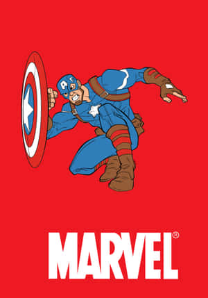 美國隊長在紅色背景上手持盾牌擺出動作姿勢，帶有Marvel標誌。 — IQOO Pad5c 壁紙