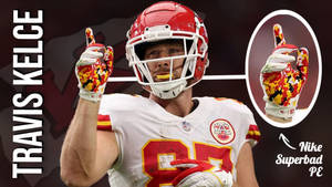 Travis Kelce 穿著美式足球裝備，戴著色彩繽紛的手套豎起大拇指。 — 美式足球 壁紙