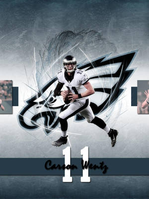 身穿老鷹隊球衣的美式足球員 Carson Wentz 正在傳球，帶有球隊標誌和 11 號。