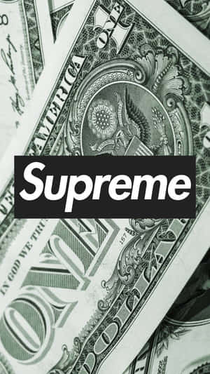 一疊美鈔，上面疊加Supreme品牌標誌。 — 比爾 壁紙