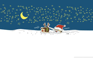 聖誕老人和馴鹿在星夜下，於雪中拉著雪橇。 — 聖誕老人 壁紙