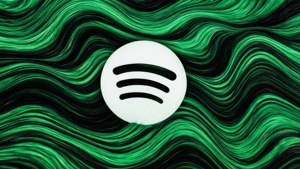 旋轉綠色和黑色背景上的 Spotify 標誌 — Spotify 壁紙