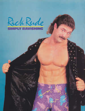 摔角手 Rick Rude 身穿飾有鉚釘的外套和圖案短褲，為拍照擺姿勢。 — 運動 壁紙