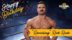 摔角手 Rick Rude 在擂台上，有生日紙屑和 NWA 標誌。 — 運動 壁紙