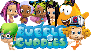 Bubble Guppies 卡通角色在他們的標誌周圍微笑。