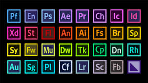 帶有鮮豔彩色背景的Adobe Creative Cloud應用程式圖示網格。 — OLED 壁紙