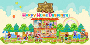 卡通動物在Animal Crossing Happy Home Designer遊戲場景中裝飾房子。 — 動物森友會 壁紙