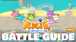 Axie Infinity戰鬥場景：色彩繽紛的生物在有古代遺跡的沙地競技場上戰鬥。 — 部落衝突：皇室戰爭 壁紙