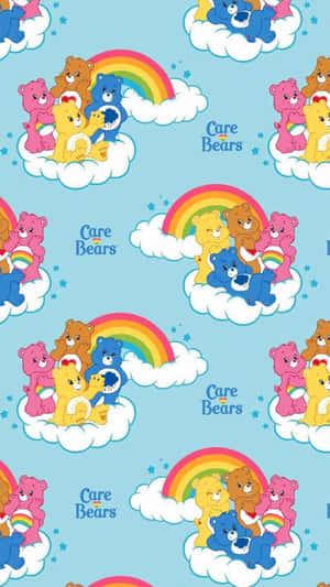 Care Bears 在雲端上與彩虹的歡樂卡通圖案。 — 可愛熊 壁紙