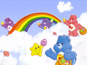 Care Bears用彩蛋和天空中的彩虹慶祝復活節。 — 彩虹熊 壁紙