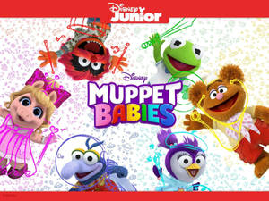 Muppet Babies角色穿著色彩繽紛的服裝，漂浮在塗鴉背景上。 — 妙妙熊仔 壁紙