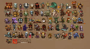 網格佈局中的Q版Dota 2英雄與反派。 — 電玩遊戲 GIF 壁紙