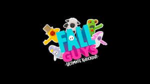 黑色背景上帶有色彩繽紛卡通角色的Fall Guys遊戲標誌 — Fall Guys 壁紙
