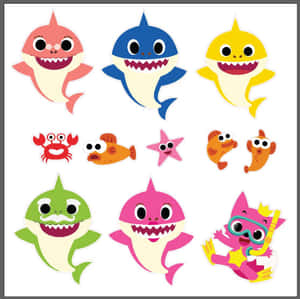明亮的卡通海洋動物，包括鯊魚、魚類和潛水員。 — 鯊魚 壁紙