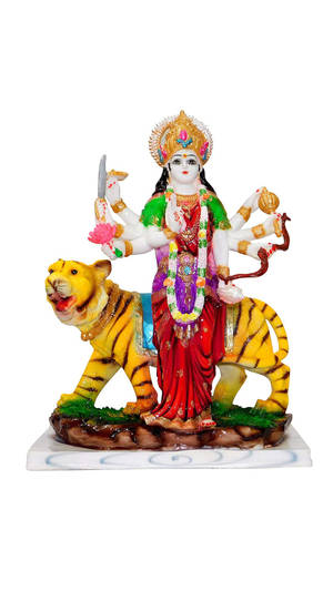 多臂印度教女神騎虎雕像。 — Maa Durga 壁紙