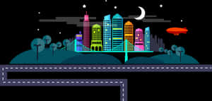 色彩繽紛的夜景城市向量圖