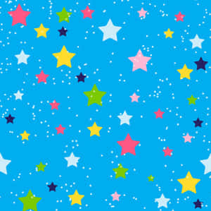 在藍色背景上重複圖案中的彩色星星和圓點。 — 星星 壁紙