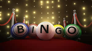 賓果球在紅地毯上拼出「bingo」，配有欄杆和閃爍燈光。 — 賓果 壁紙