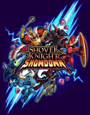 Shovel Knight Showdown 遊戲封面，像素藝術角色擺出戰鬥姿勢。 — 黑暗騎士 壁紙