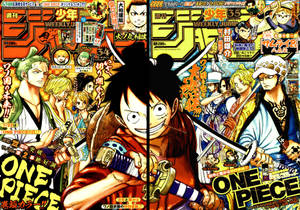 ONE PIECE漫畫封面，魯夫和船員以大膽動漫風格呈現。 — 民間藝術 壁紙