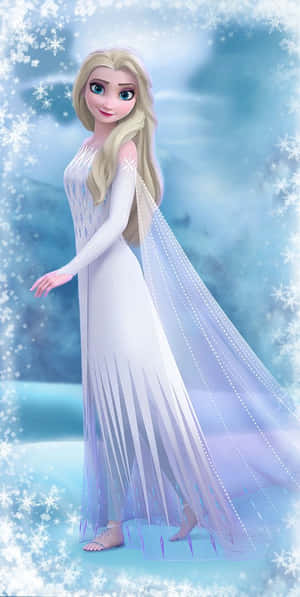 艾莎公主身穿白色冰裙，在冬日場景中被雪花環繞。 — 冰雪奇緣 艾莎 壁紙
