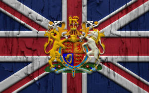 風化木牆繪有英國皇家紋章和英國國旗。 — 英格蘭國旗 壁紙