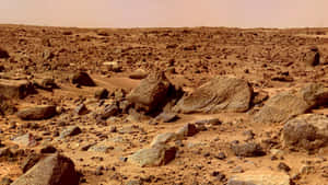 朦朧天空下火星表面的岩石和沙子。 — 火星人布魯諾 壁紙