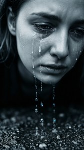 女性哭泣，淚水滴落在濕漉漉的路面上。 — 憂鬱 GIF 壁紙