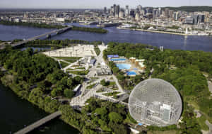 蒙特婁生物圈圓頂和公園，城市與河流 — 風景 壁紙