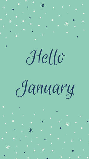 薄荷綠色星星和圓點圖案上的 Hello January 文字 — 新年快樂 壁紙