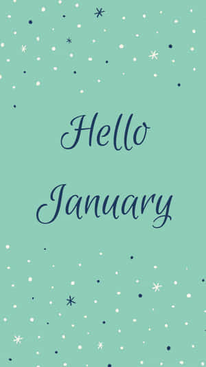 薄荷綠色上帶星星和圓點圖案的Hello January文字 — 新年快樂 壁紙
