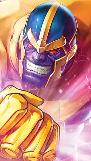 薩諾斯在宇宙環境中擁有發光的紅眼睛和金色手套。 — 4K Marvel 壁紙