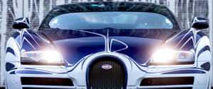 藍白色Bugatti跑車，帶有發光頭燈。 — 布加迪 GIF 壁紙