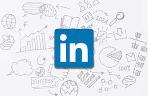 LinkedIn 標誌被草圖商業符號包圍，如圖表和燈泡。 — 領英 壁紙