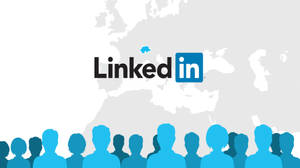 藍色人物剪影在地圖前，帶有 LinkedIn 標誌。 — 領英 壁紙