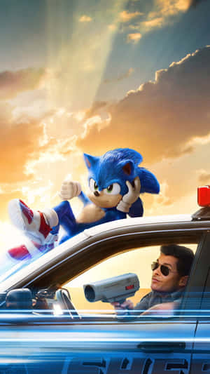 Sonic the Hedgehog 在日落時分的警車追逐中 — 音速小子 壁紙