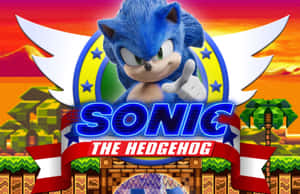 Sonic the Hedgehog在像素化的遊戲場景中豎起大拇指，背景有日落和叢林。 — MacBook Air M3 壁紙