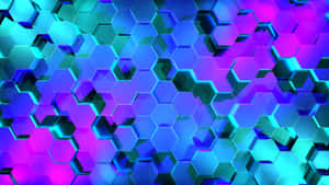 帶有發光藍色和紫色漸層的抽象3D六邊形圖案。 — 六邊形 壁紙