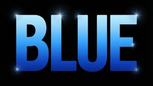 在黑色背景上帶有星爆效果的發光藍色字母「BLUE」。 — 藍色 壁紙