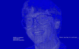 藍色死亡畫面，顯示由代碼和錯誤訊息組成的骷髏。 — Windows 95 動態圖 壁紙