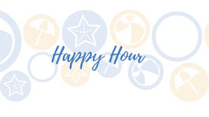 粉彩圓圈內有沙灘圖案的Happy Hour文字 — Pro Display XDR 壁紙