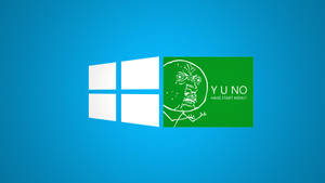 Windows標誌旁邊有一個綠色面板，上面有迷因角色問「Y U NO HAVE START MENU?」 — 搞笑迷因 壁紙