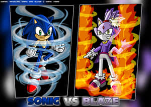 動漫風格的Sonic和Blaze以藍色和橙色能量效果對峙。 — 音速小子 壁紙