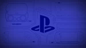 PlayStation標誌的藍圖設計，帶有藍色輪廓線條的PSP主機。 — 暗紫色美學 壁紙
