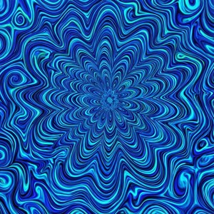 充滿活力的藍色和藍綠色旋轉圖案，帶有催眠般的星爆中心。 — 藍色 壁紙
