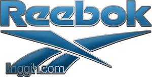 黑色背景上的藍色和銀色Reebok品牌標誌。