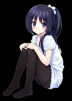 藍髮動漫少女坐著